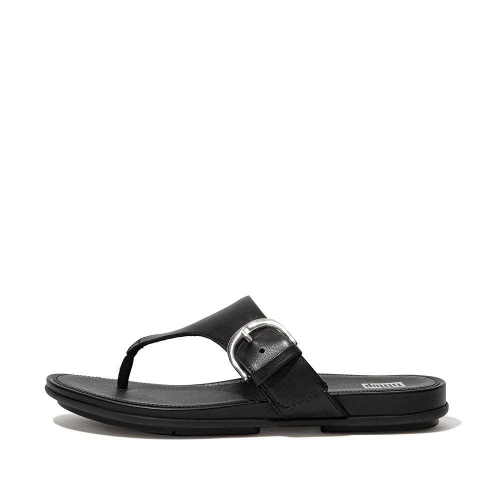 Fitflop Womens Sandals - Gracie Buckle Leather Toe-post - Black - 059-XNPMUK